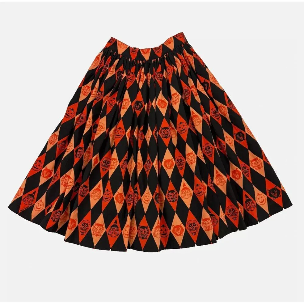 VIXEN BEN COOPER Trick R Treat Swing Skirt Halloween Pleated Retro Whimsigoth - Picture 4 of 16